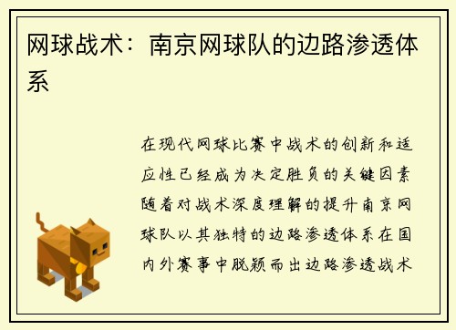网球战术：南京网球队的边路渗透体系